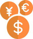Graphic orange currency symbol icon