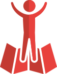 Graphic red stick figure celebrating icon