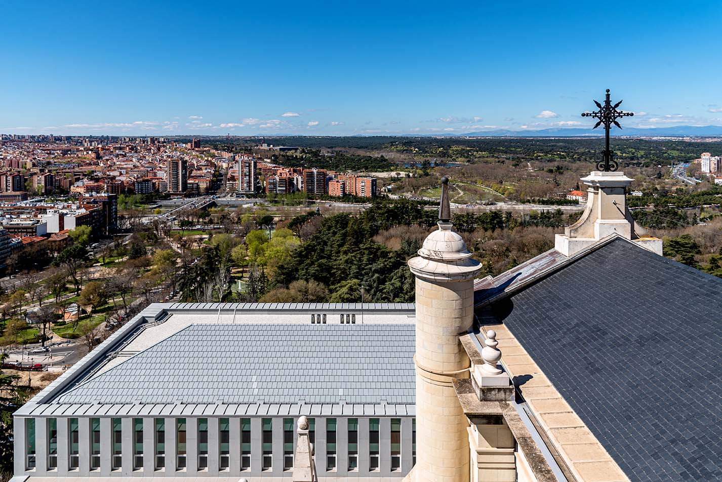 Aerial View of Casa de Campo and Carabanchel District in Madrid from Almudena Cathedral. Cityscape of Madrid, Spain